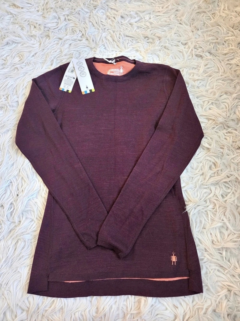 Smartwool Women's Merino Wool Blend Base Layer Top, Eggplant/Salmon Sz S